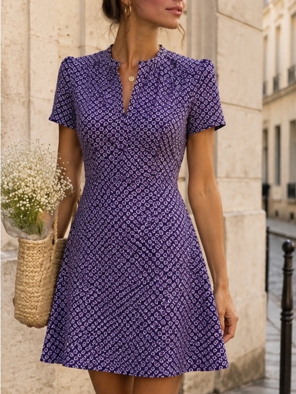 Maje Ramba Imprime 100% Silk Purple Floral Mini Dress Sz 1 French Chic Designer